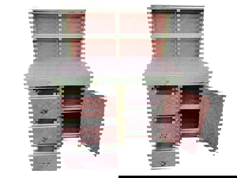 Arbor Garden Solutions Wooden Eucalyptus hardwood top workbench, cabinet with lockable cupboard (V.3) with back and double shelf