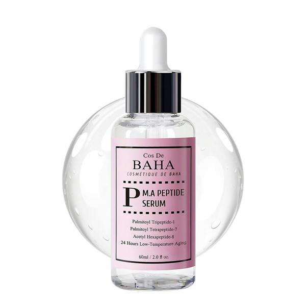 Cos De Baha P M.A Peptide Serum (M.A) – 60ml jumbo-size high-concentration Matrixyl 3000 and Argireline lifting serum in an Aloe base available at Atelier De Glow UK.