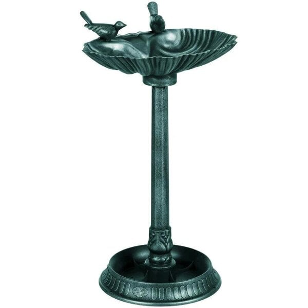 81cm Tall Bird Bath with 2 Decorative Birds, Vintage Style Birdbath with Flower Planter Base, Bird Bath Bowl for Garden, Green