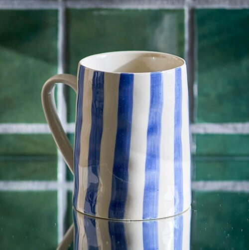 Love Frankie Striped Stoneware Mug in Cornflower