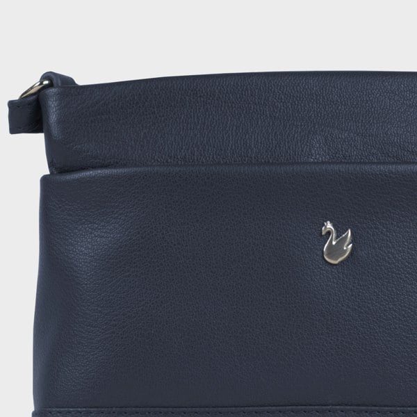 Assots London 'SANDRA' Navy Soft Nappa Full Grain Real Leather Crossbody Bag