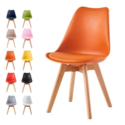Single Dining Chair with Solid Wooden Legs and Seat Cushion Pad Eva - Orange