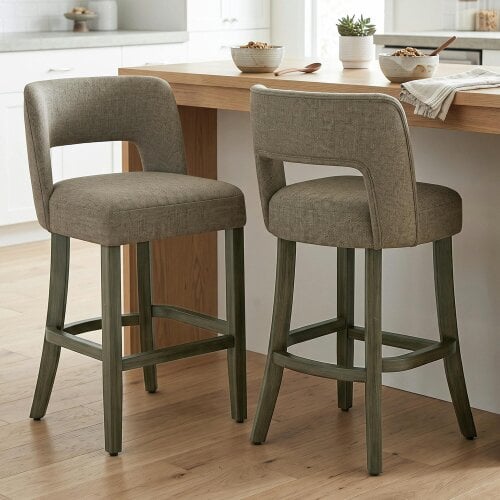 HOMCOM Bar Stools Set of 2 with Curved Backrest, Brown
