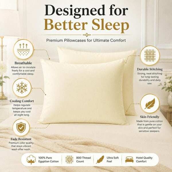 Night Zone 800 Thread Count Egyptian Cotton Pillowcase – Silky Soft Hotel Quality Bed Linen
