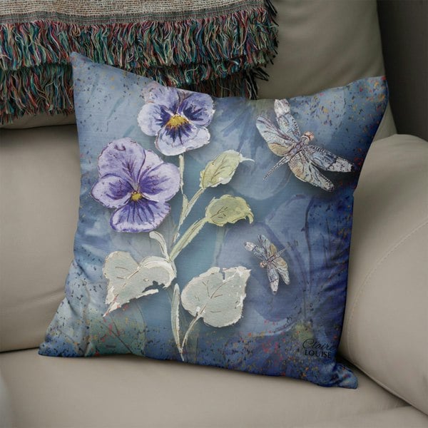 Claire Louise Powder Bloom Pansies 45cm x 45cm Double Sided Cushion