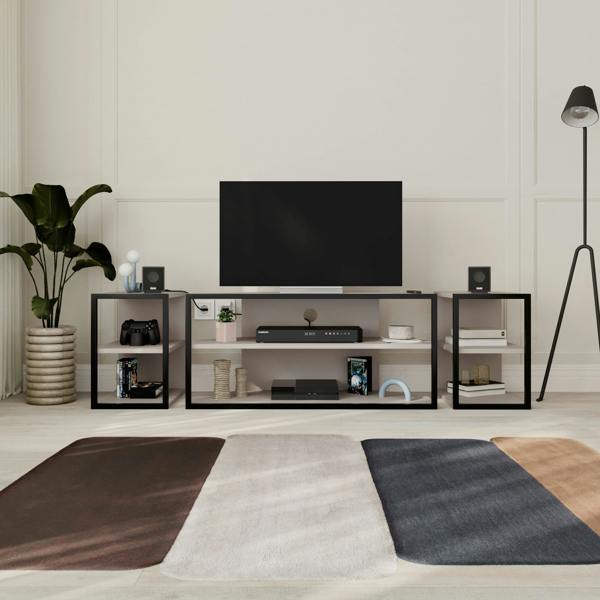 Decortie Modern Echo TV Unit Set for TVs up to 43-Inches w/ 2 Storage Side Table 3 Piece Set Media Centre Living Room