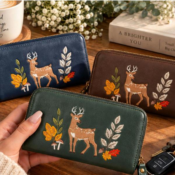 Fores Collection Ladies Embroidered Stag Purse Woodland Zip Around Wallet