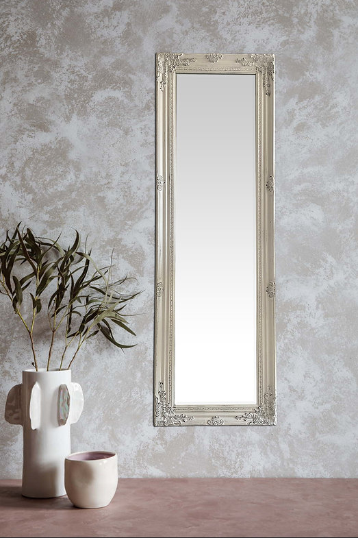 Downton Interiors Antique White Tall Ornate Dressing Wall Mirror with Bevelled Glass 142cm