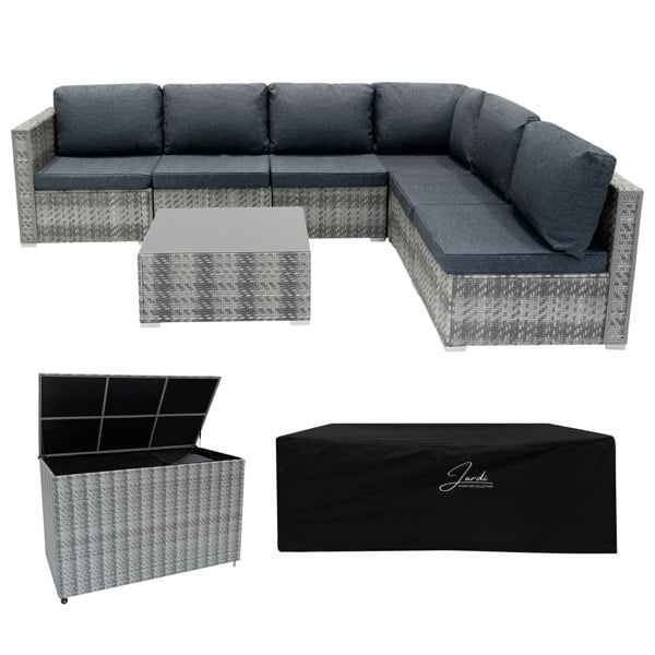 Jardi Marielle Rattan Modular 7 Piece Furniture Set & 700L Storage Box - Grey