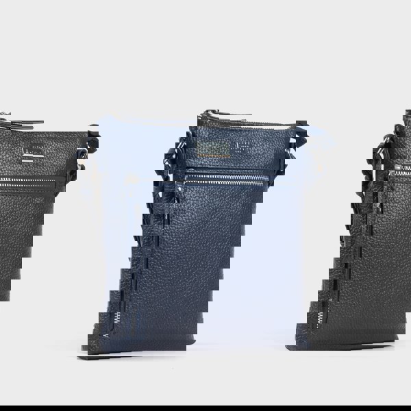 Assots London 'RUE' Navy Pebble Grain Real Leather Crossbody Bag