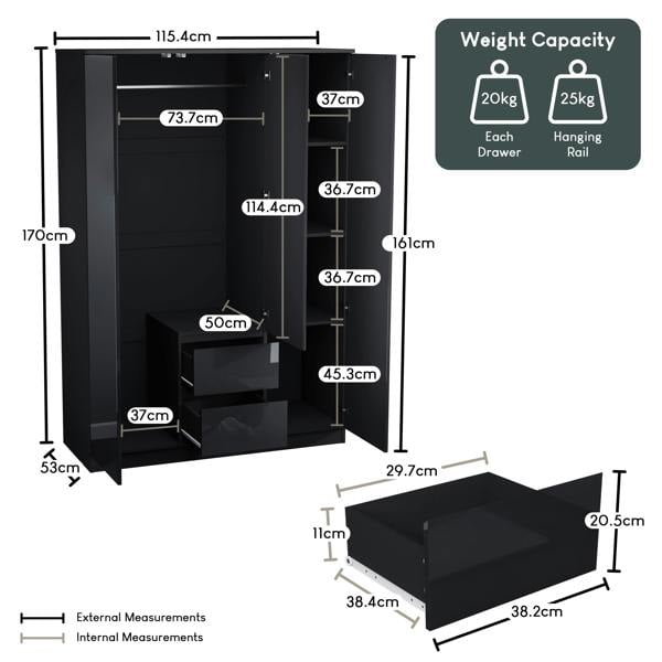 Vida Designs Glinton 3 Door 2 Drawer Wardrobe