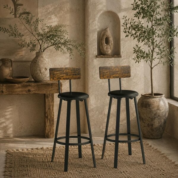 Wyld Haus Namto Set Of 2 Brown And Black Industrial Steel Frame Bar Stools