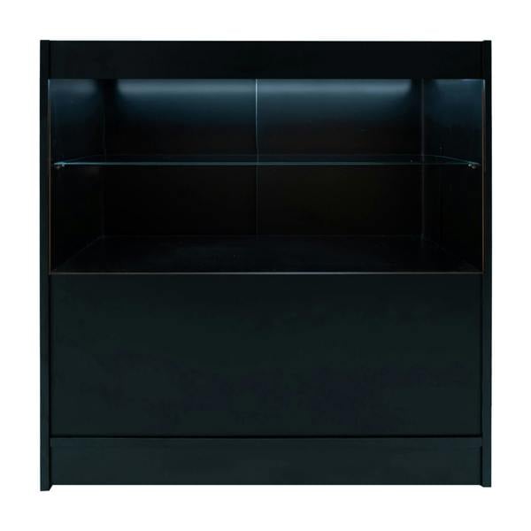 Eclipse LED Shop Counter Set in sleek black, featuring a glass shelf and illuminated display area for showcasing products