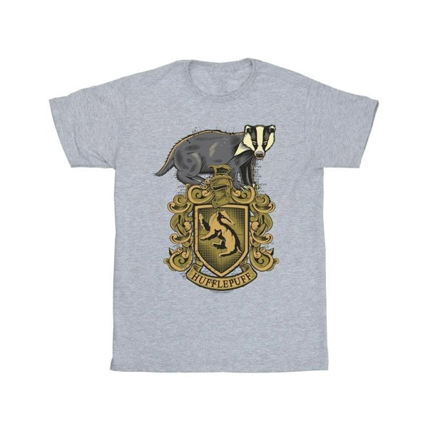 Harry Potter Mens Hufflepuff Sketch Crest T-Shirt - Sports Grey