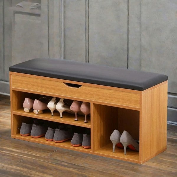 Rafaelo Mobilia Wooden Shoe Storage Bench With Cushioned Seat 90CM