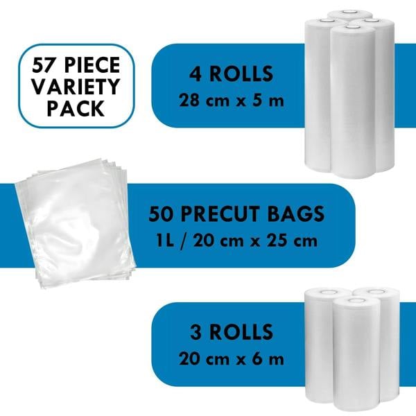 Kenmore 57 Pieces Vacuum Sealer Bag & Rolls Sous Vide Food Storage Heat-Seal Textured Bags