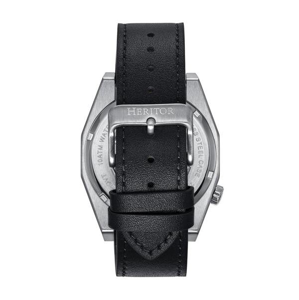 Heritor Automatic Amadeus Semi-Skeleton Leather-Band Watch - Silver/Black - HERHS3401