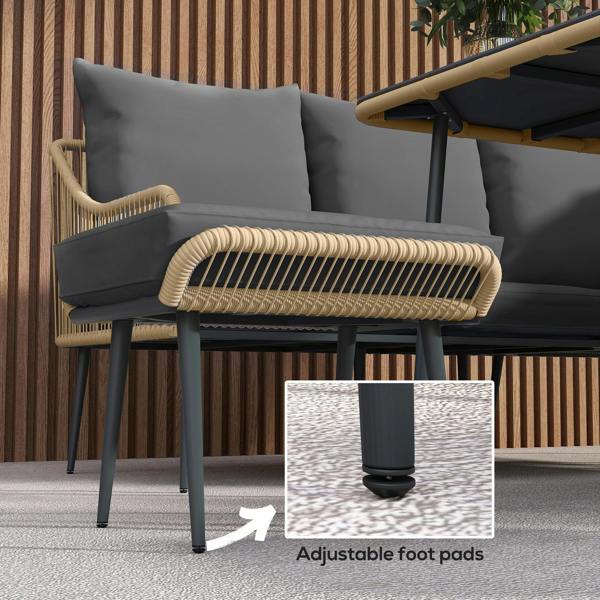 Wyld Haus Nofise Rattan Brown and Grey 7 Seater Garden Sofa Set with Coffee Table and 2 Stools