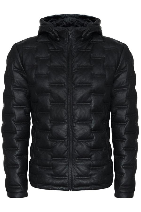Infinity Leather Men's Hooded Puffer Quilted Bomber Leather Jacket - Belém