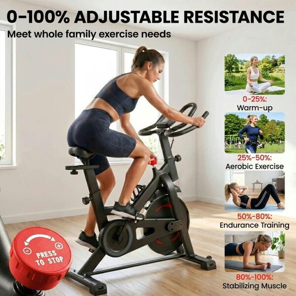 Exercise Bike, Indoor Stationary Bike with Smart APP, 0-100% Magnetic Resistance, Adjustable Seat & Handlebars