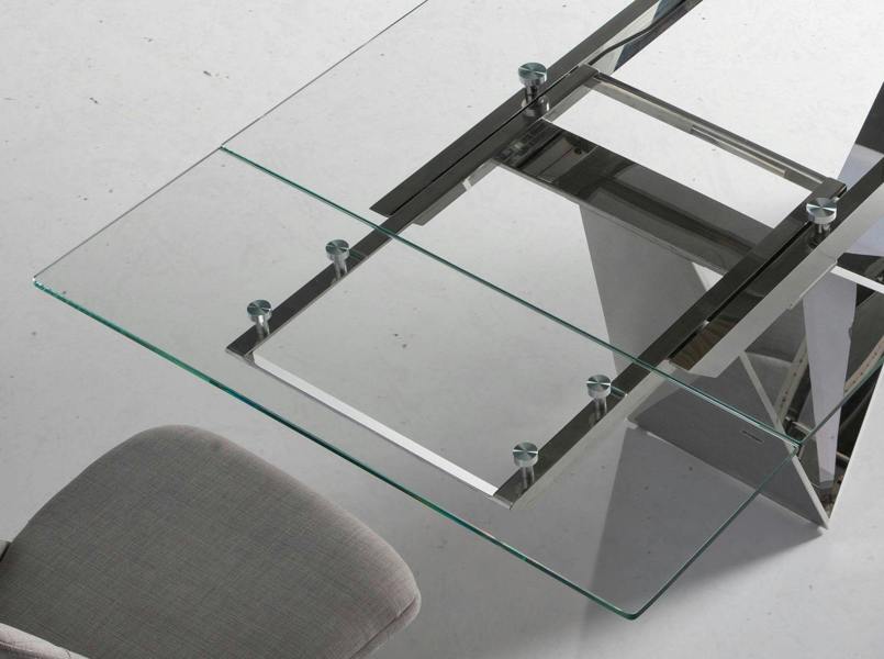 Angel Cerdá Rectangular tempered glass and chrome-plated steel extending dining table 1027