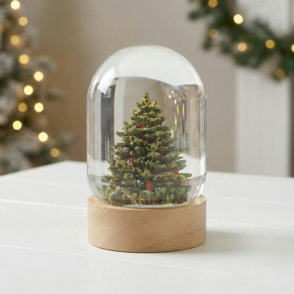 Garden Greatness Christmas Tree Snow Globe With Wooden Base