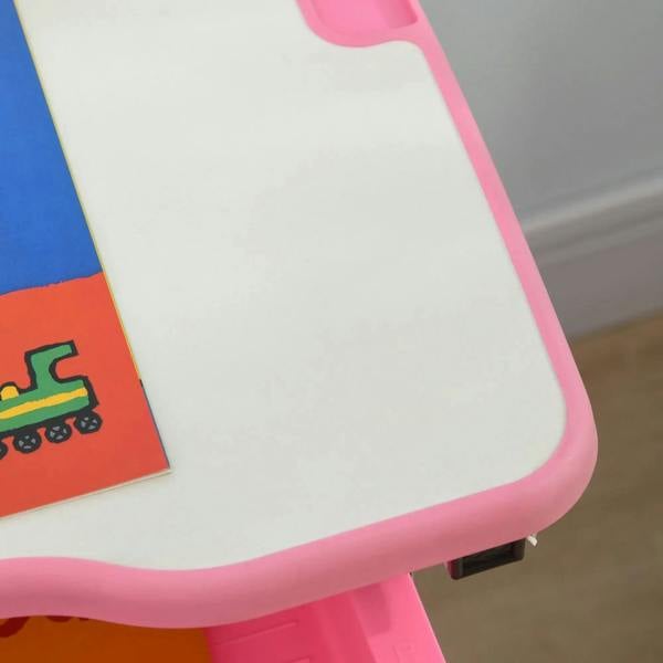 Pink kids desktop with smooth writing surface and raised pink border