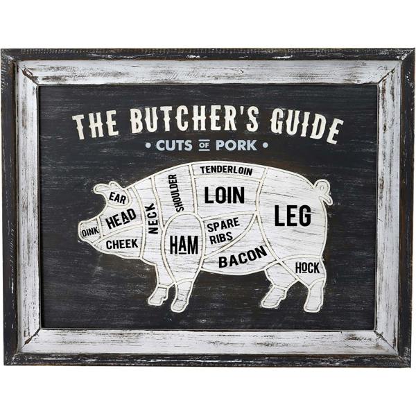 Hill Interiors Butchers Cuts Pork Framed Plaque - White/Grey - 