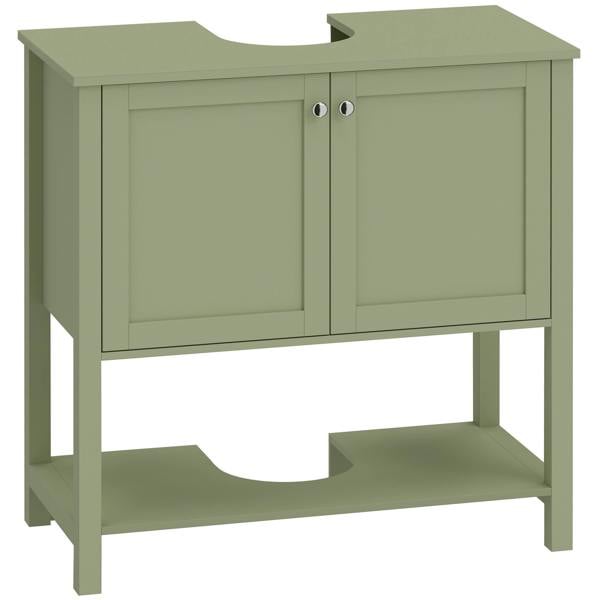 HOMCOM Under Sink Bathroom Cabinet with 2 Doors, Open Shelf, Green