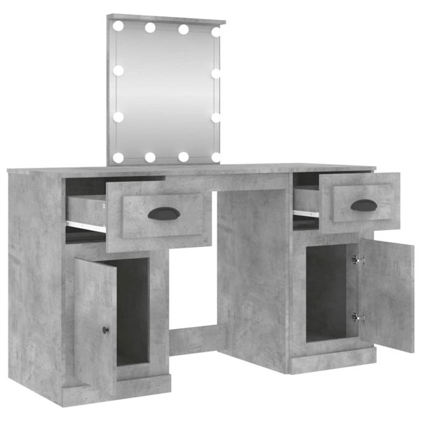 Berkfield Dressing Table with LED Concrete Grey 130x50x132.5 cm