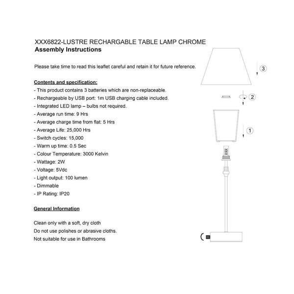Lustre Antique Brass Rechargeable Table Lamp