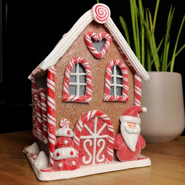 Samuel Alexander 20cm Battery Operated LED Gingerbread Santa Candy Cabin Christmas Decoration