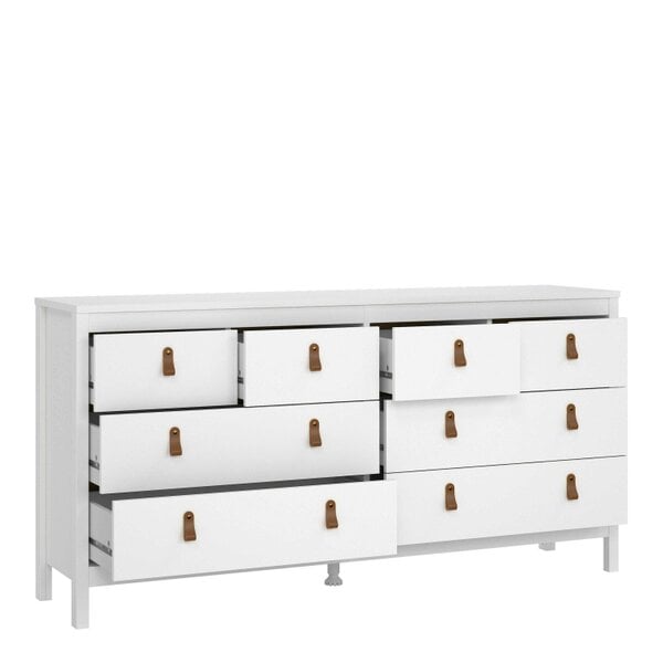 Wyld Haus Wildberry Matt White Wooden Double Dresser 8 Drawers Leather Handles