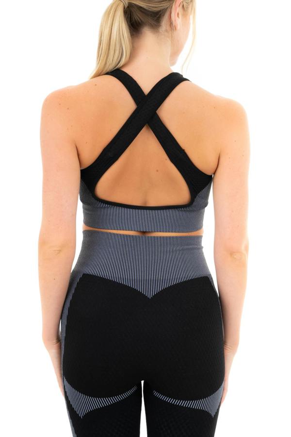 Smart Living Women's Textured Panel Sports Bra with Cross Strap - Black/ Grey