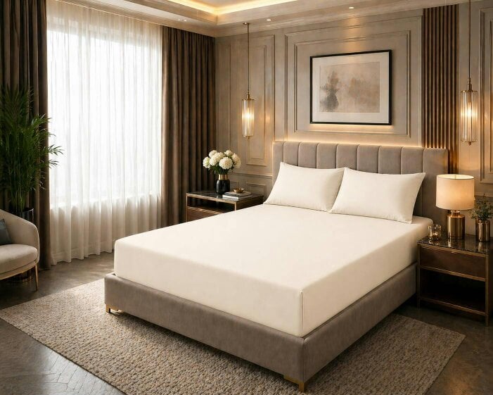 Night Zone 180 Thread Count Percale Fitted Sheet 25cm Deep – Polycotton Easy Care Bed Sheet - Cream
