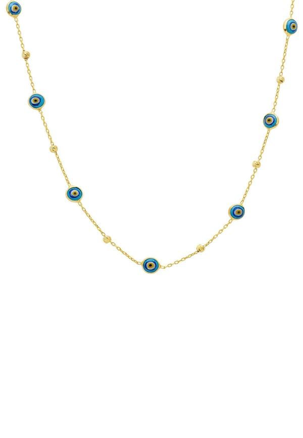 Latelita Evil Eye Blue Enamel Beaded Chain Choker Necklace Gold