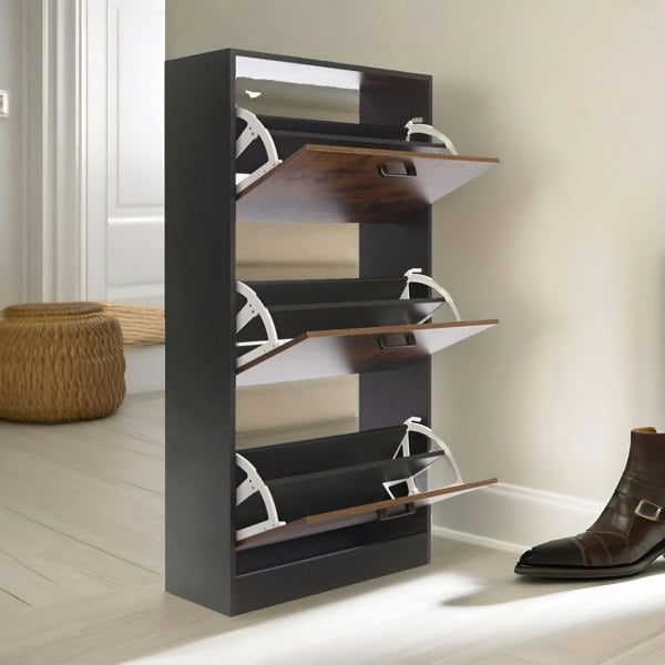 Rafaelo Mobilia 3 Drawer Shoe Storage Cabinet Rustic