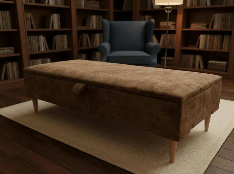ISTOOLS Premium marble Brown Storage Ottoman Bench – Multi-Purpose Coffee Table & Extra Seating | ISTOOLS - 50 x 30 Inches (127 x 76cm)