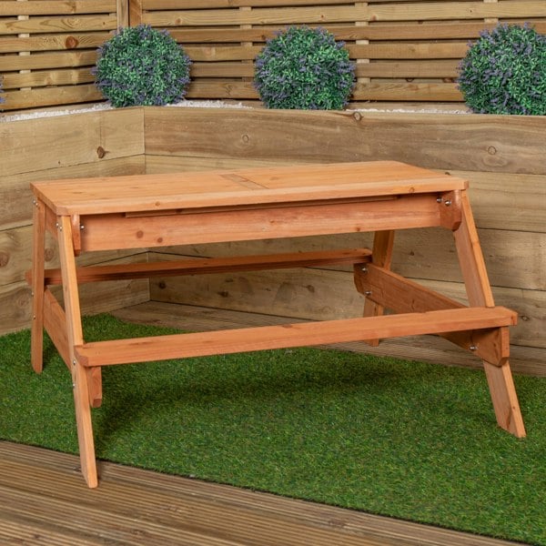 Samuel Alexander Kids Outdoor Wooden Picnic & Activity Table with Removable Plastic Trays & Parasol