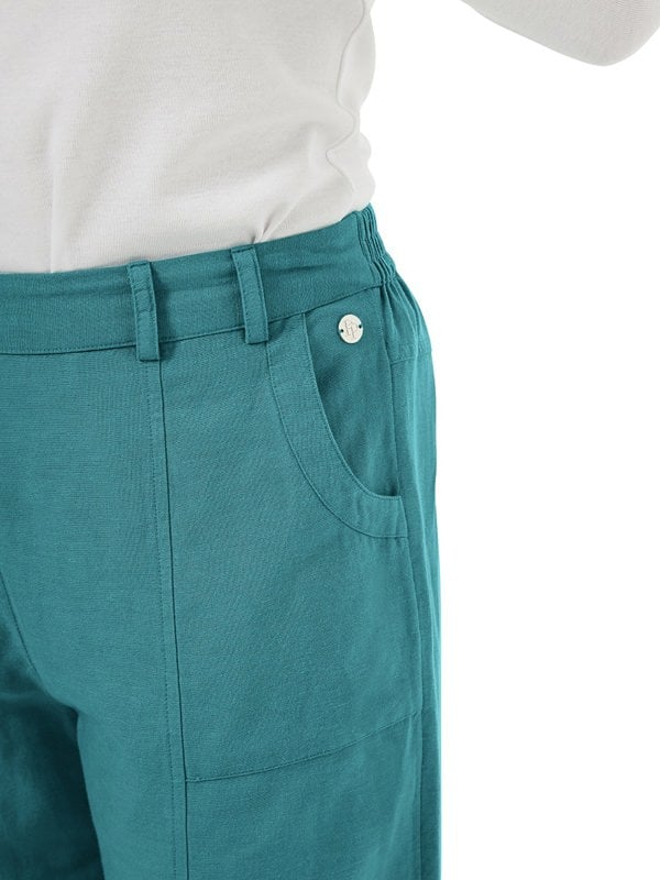 PennyPlain Linen Blend Cropped Trousers - Sea Green