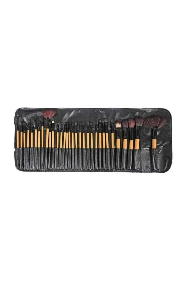 Dyzi 32-Piece Professional Makeup Brush Set Resin Rod Wooden Color