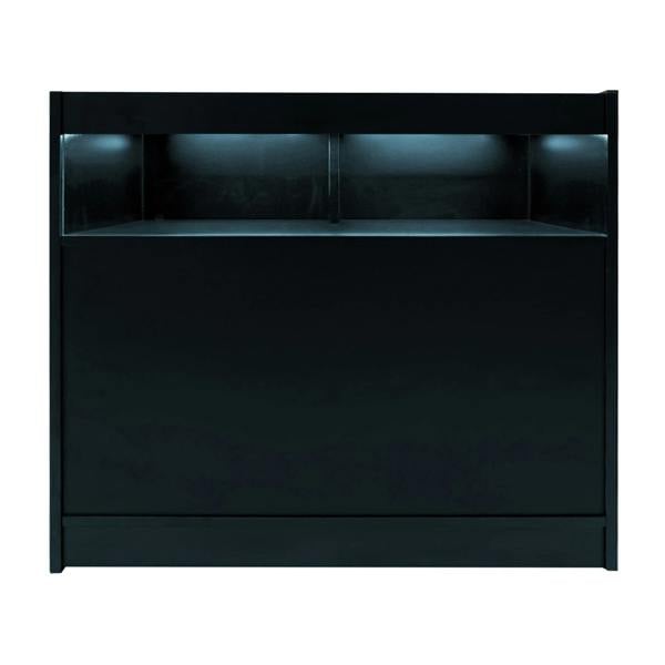 Luna LED Shop Counter Set in sleek black, featuring illuminated shelves and a smooth surface, ideal for retail displays