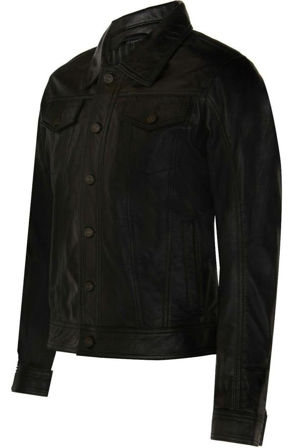 Infinity Leather Men’s Retro Leather Trucker Jacket-Constantine