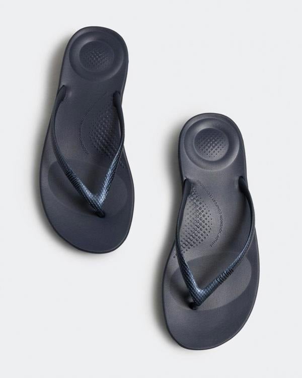 Fitflop Iqushion Womens Ergonomic Flip-Flops - Midnight Navy 399 - CHO - Designer Womens Sandals