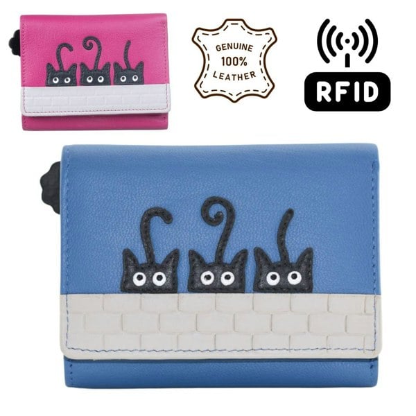 Mala Leather Peek-a-Boo Black Cats Small Leather Tri-Fold Purse