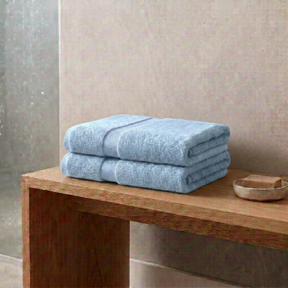 Vision V475 - 2 Pack 100% Cotton Bath Towel - Blue - Bath Towel - 100% Cotton