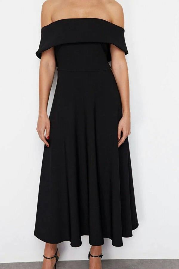 WOVCOR Elegant A-Line Woven Evening Dress with Collar Detail