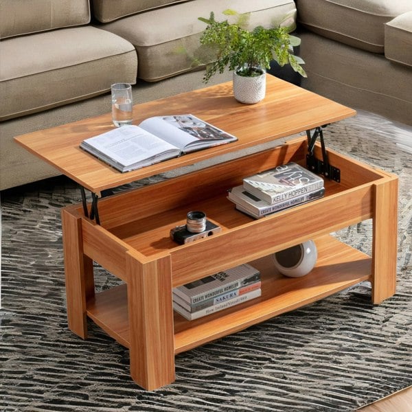 Rafaelo Mobilia Industrial Walnut Sliding Top Coffee Table With Hidden Storage