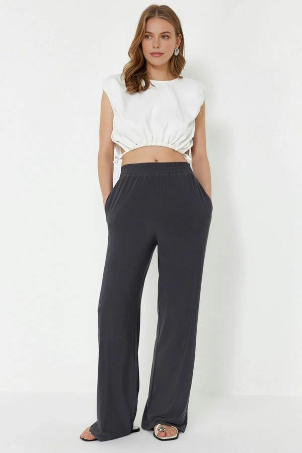 WOVCOR Relaxed Cut High Waist Flexible Trousers
