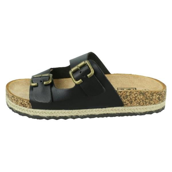 Down to Earth Ladies Down To Earth Twin Buckle Strap Sliders Sandals F12086